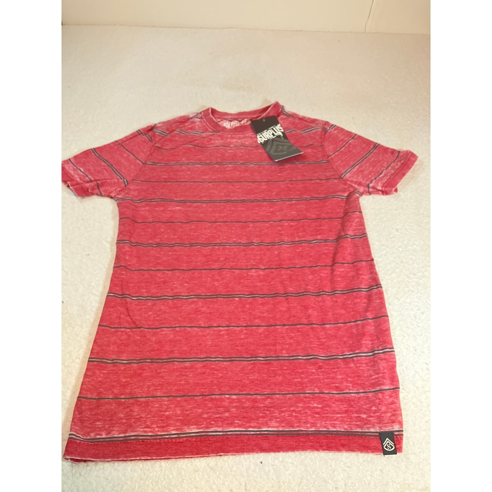 Surplus Mens Size Medium Striped Crewneck Short Sleeve T-Shirt Red Grey NWT